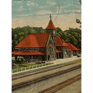Vtg 1929 Litho Ephemera Postcard Niles MI Train Depot Station Railroad Posted
